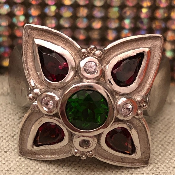 NWOT Palladium Silver Chrome Diopside Garnet & White Topaz Ring - Picture 7 of 8